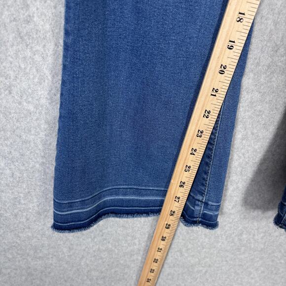 INC Denim Flare Bell Bottom Jean 6P Pull On High Rise Raw Frayed Stretch Jegging - Picture 7 of 13